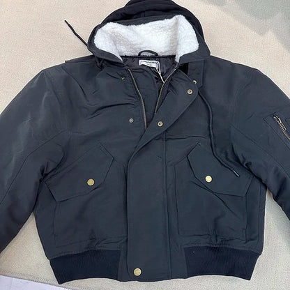 2024AW new cotton dress solid color hooded multi-pocket jacket Street King Limited