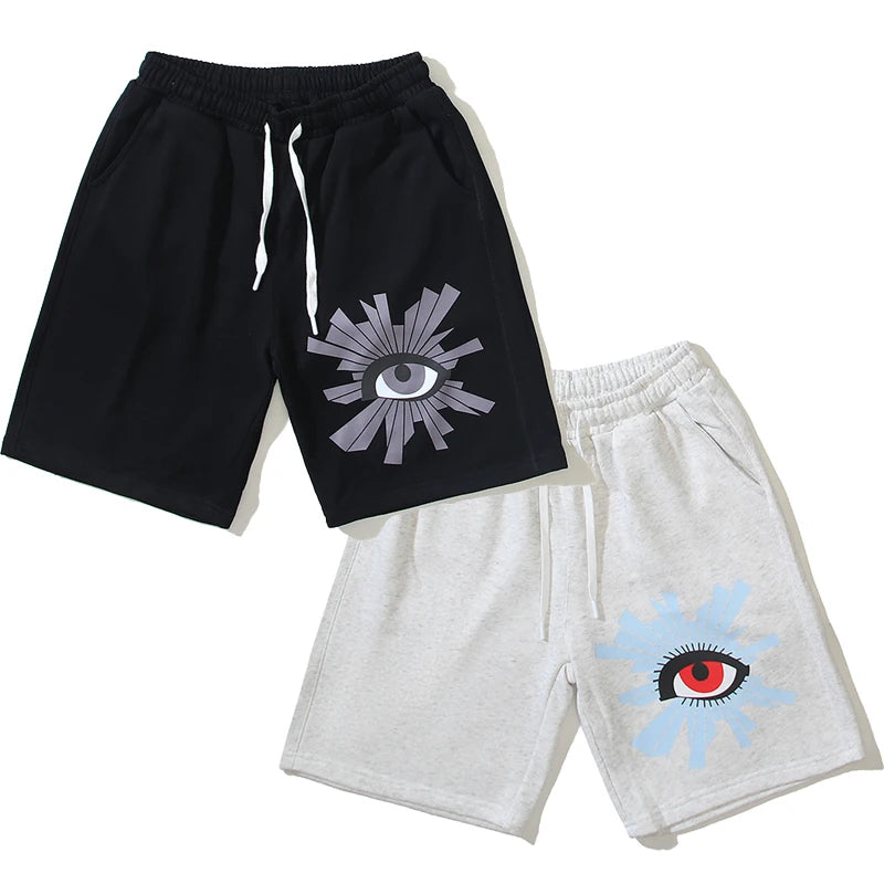 Streetwear Summer Retro Big Eyes Print Drawstring Casual Sport Shorts for Men and Women Wide Leg Baggy Five Point Pants Oversize Street King Limited