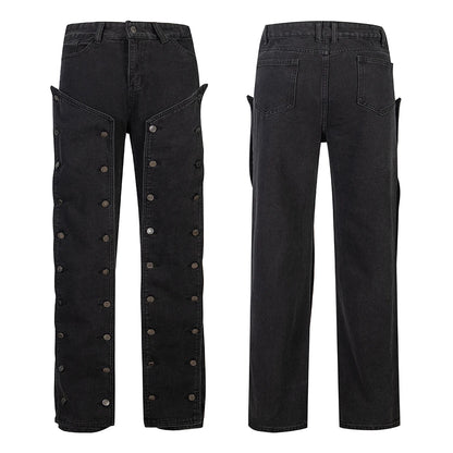 detachable button black washed baggy jeans for men straight harajuku ropa hombre loose denim trousers oversized cargo pants multi-pocket cargos