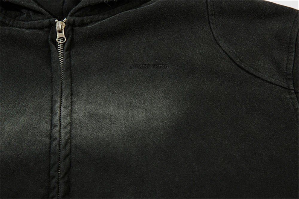 Vintage Zip Up Hoodie Jacket Y2K Punk Gothic Loose Washed Hooded Sweatshirt Coat 2024 Harajuku Cotton Streetwear Street King Limited