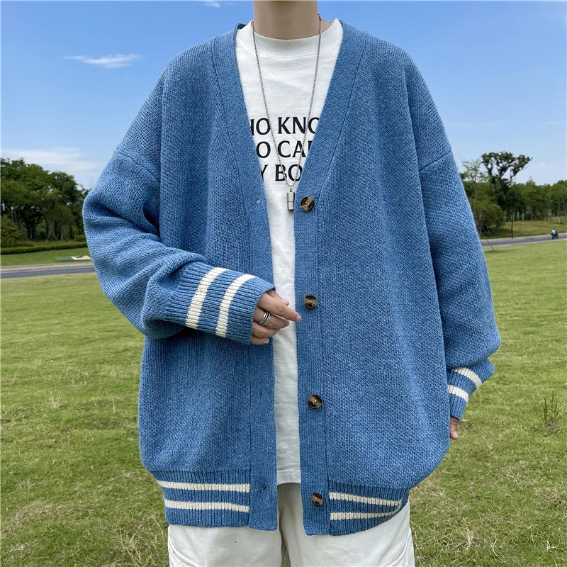 2023 British Retro Cardigan Sweater New Korean Harajuku Academic Knitted Sweater Pullover Hip Hop Streetwear Loose Knitwear Tops Street King Limited