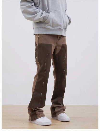 streetwear cleanfit double knee graffiti baggy pants jeans y2k vintage flare denim pants men patchwork patches for women clothes unique jeans style 120