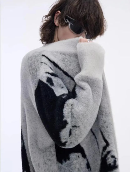 Color Blocked Gradient Cardigan Mens Imitation Mink Fur Jacquard Trend Couple Knitted Jacket Zipper High Street Sweater Coats Street King Limited