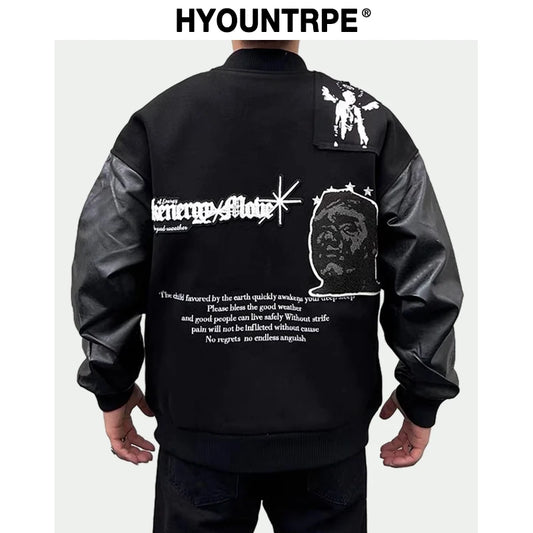 men streetwear jacket patchwork baseball bomber jackets coats hip hop harajuku streetwear motorcycle jacket oversized outerwear minimalist street pants