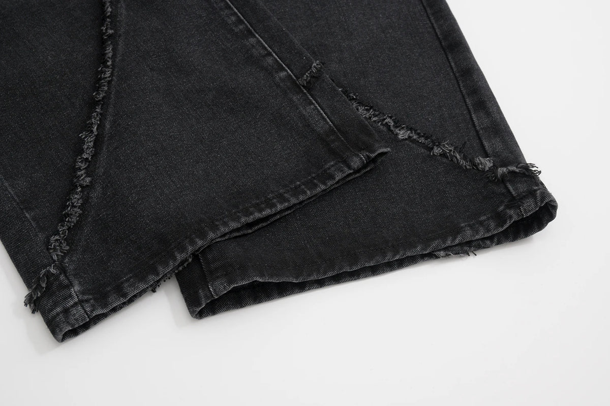 New High Street Wahsed Black Tassel Striped Baggy Jeans for Men and Women Straight Ropa Hombre Vintage Casual Denim Trousers Street King Limited