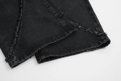 New High Street Wahsed Black Tassel Striped Baggy Jeans for Men and Women Straight Ropa Hombre Vintage Casual Denim Trousers Street King Limited