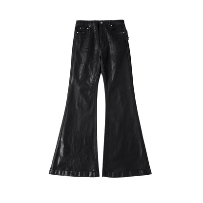 y2k streetwear wax leather strecth jeans for men and women ropa hombre baggy flare pants oversized straight denim trousers 1 unique jeans style 327