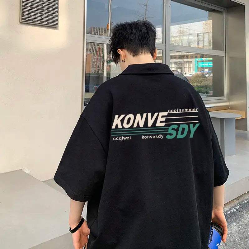 Fashionable American shirt short sleeved t shirt men summer loose casual tops student niche ins trend lapel T shirt clothing y2k Street King Limited