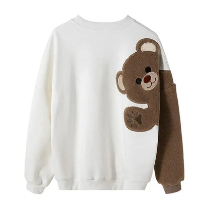 Long-sleeved Round Neck Sweater Lamb Hair Embroidery Flocking Sweater Loose Warm Winter Men's Bear Street King Limited