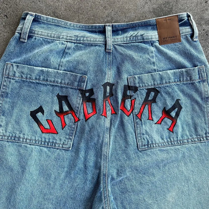 harajuku many ghost faces print y2k men s jeans popular anime baggy jeans wide leg pants streetwear trouser men clothing unique jeans style 4508