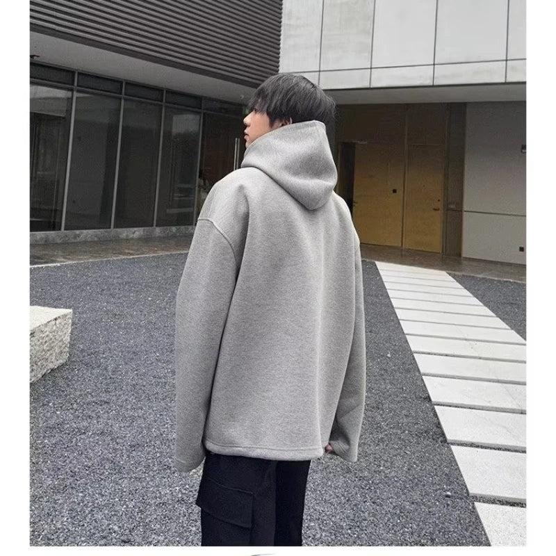 Solid Color Hoodies Men Women Japanese Loose Pullovers Sweatshirt Harajuku Detachable Neck Hoodie Autumn Spring Casual Overcoats Street King Limited