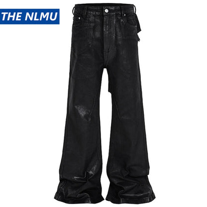 hi street flared jeans men broken patchwork denim pants streetwear harajuku luxury designer black jeans trousers male denim street jeans