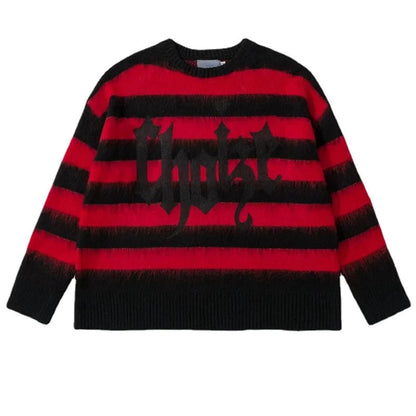 Hip Hop Striped Oversized Sweater Mens Autumn Winter Punk O-neck Long Sleeve Pullover Streetwear Casual Loose Sweaters Clothing Street King Limited