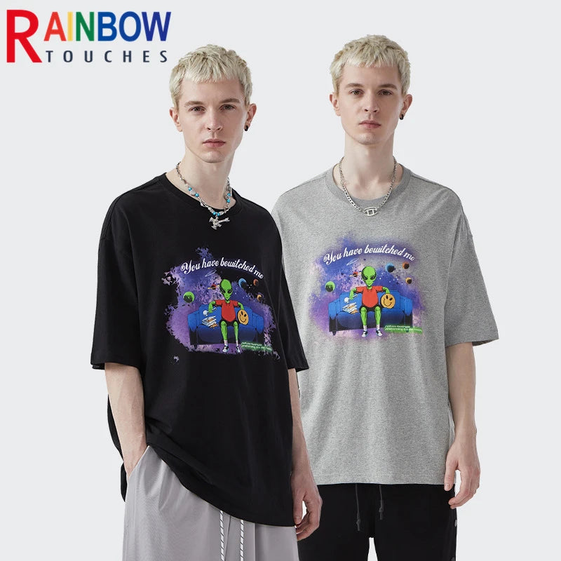 Rainbowtouches T Shirt 2022 Vintage Unisex High Street Alien Graphic Oversize Mens T Shirts Street Fashion Hip Hop Cotton Shirts Street King Limited