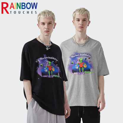 Rainbowtouches T Shirt 2022 Vintage Unisex High Street Alien Graphic Oversize Mens T Shirts Street Fashion Hip Hop Cotton Shirts Street King Limited