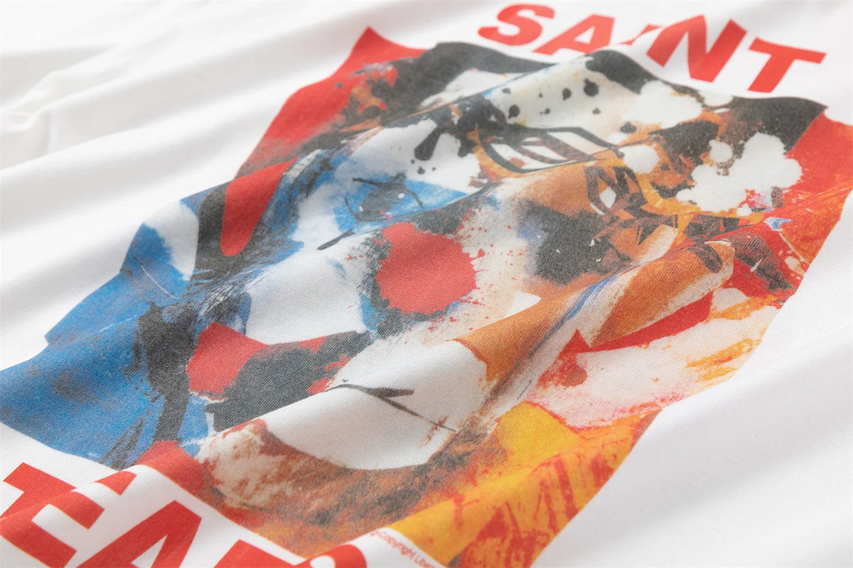 2024 Vintage 90s Joker Graffiti Print High Street Retro Casual Loose Cotton Quality T-shirt Tops Fpr Men Street King Limited