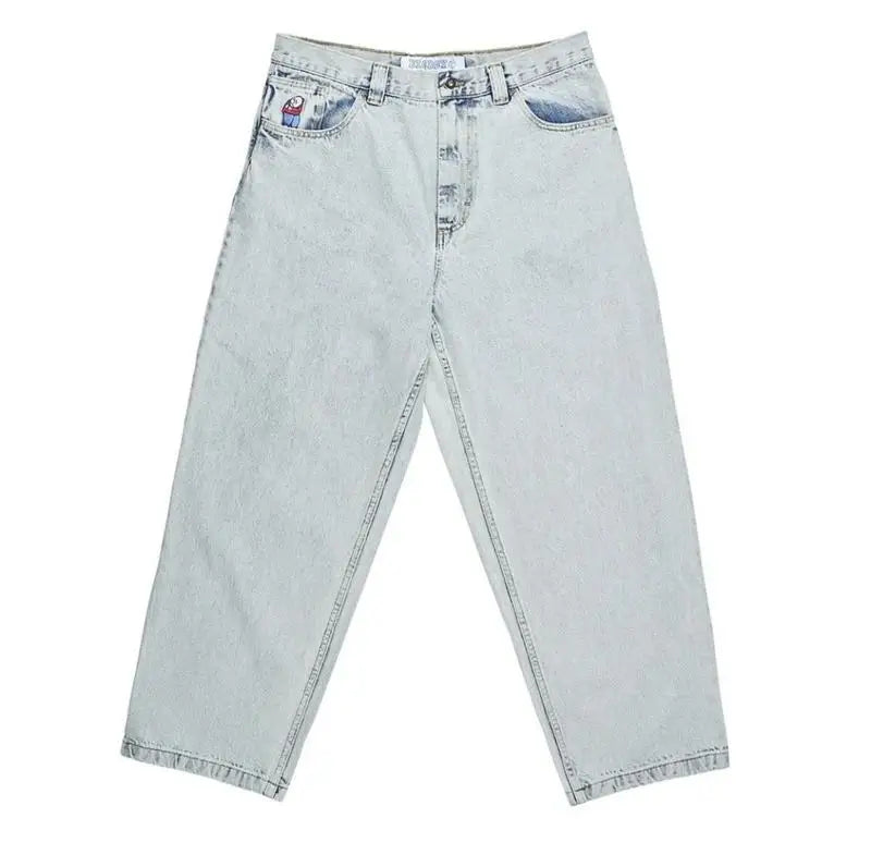retro deep blue polar big boy baggy jeans mens women gothic wide leg trouser y2k hip hop cartoon embroidery streetwear jeans unique jeans style 3883