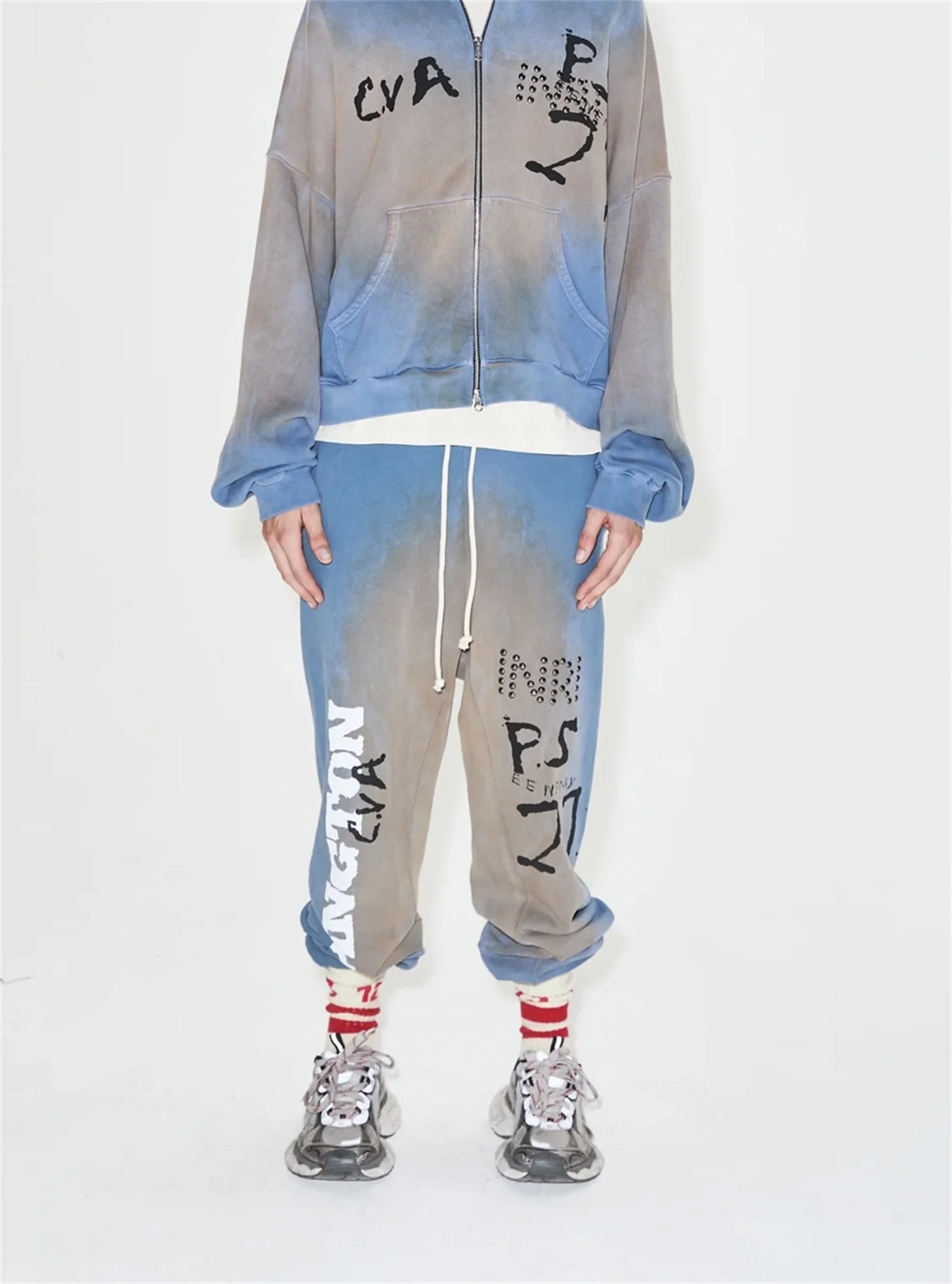 24ss rrr123 gymno high street heavyweight best quality cotton gradient washed distressed drawstring casual sport pants leggins unique default style 4680