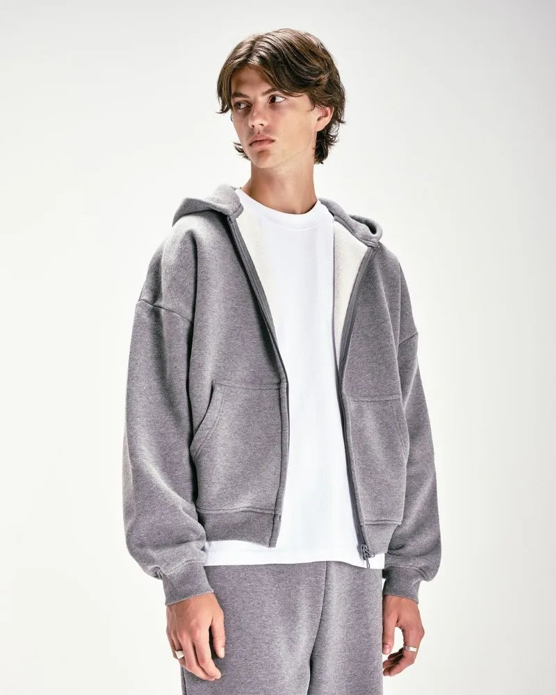 American High Street Fashion Casual Hoodie Men Y2k Harajuku Retro Solid Color Zipper Sweatshirt Loose Oversized Coat Women Street King Limited