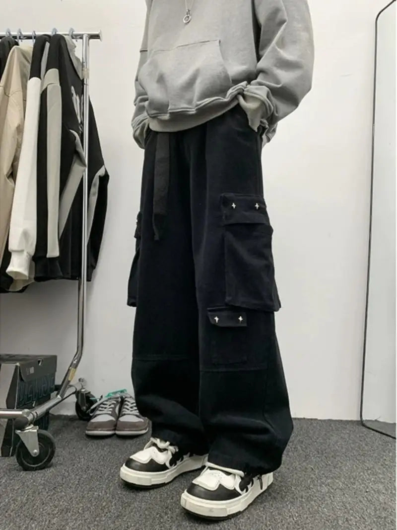 american hip hop large pocket workwear pants for men and women in autumn trend loose fitting straight leg casual wide leg pants relaxed fit trousers