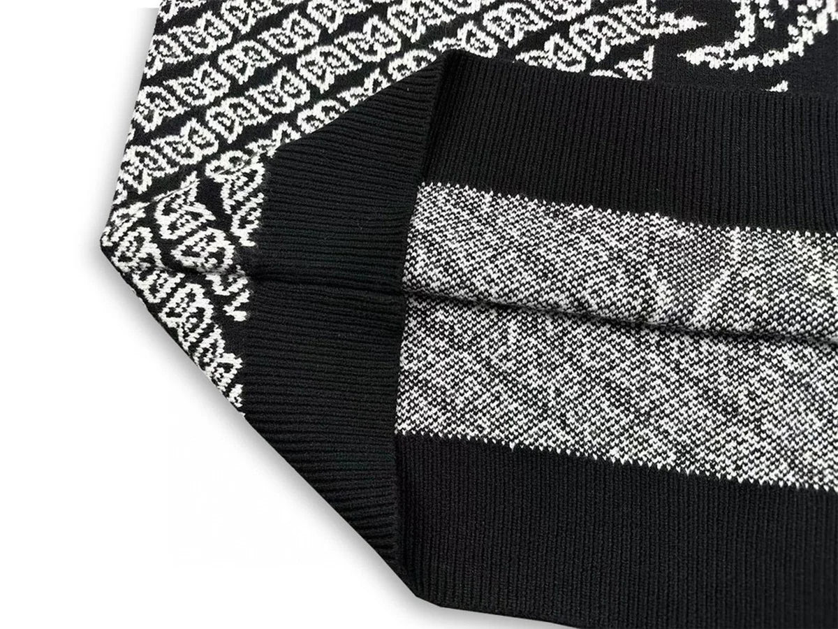 Color Match Full Cashew Print Black Knitted Winter Sweaters for Men and Women Pullover Baggy Casual Woolen Sweater Oversized Street King Limited