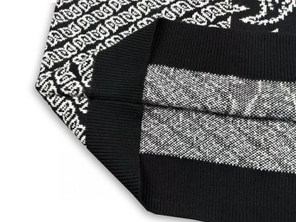 Color Match Full Cashew Print Black Knitted Winter Sweaters for Men and Women Pullover Baggy Casual Woolen Sweater Oversized Street King Limited