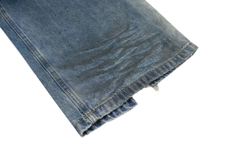 mens baggy jeans blue distressed ripped loose denim pants streetwear oversized hip hop jeans trousers unique jeans style 734