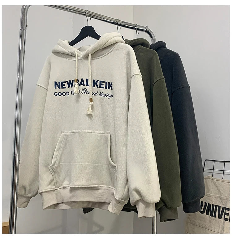 Winter Warm Thickened Casual Men's Hoodie Korean Fashion Embroidery Letters Sweater Harajuku Street Unisex Hoodies Street King Limited