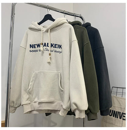 Winter Warm Thickened Casual Men's Hoodie Korean Fashion Embroidery Letters Sweater Harajuku Street Unisex Hoodies Street King Limited