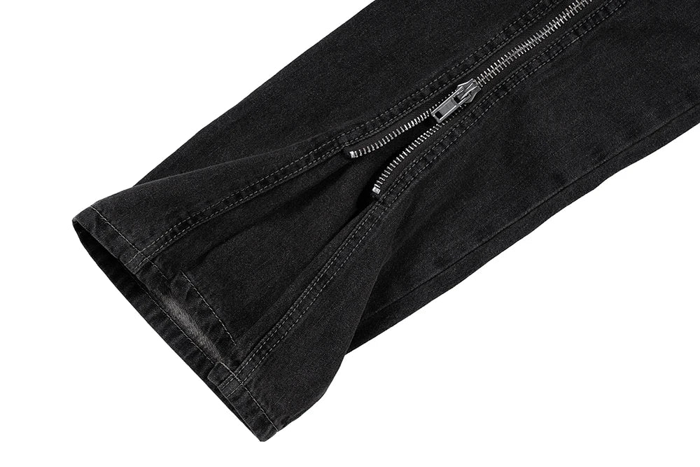 ro style spiral long zipper straight baggy jeans for men and women streetwear y2k pantalones hombre casual denim trousers unique jeans style 3411