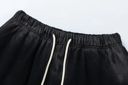RRR123 2024 New Sports Shorts Heavyweight Washed Graffiti Print Vintage Drawstring Capris Casual High Street Loose Curled Y2K Street King Limited