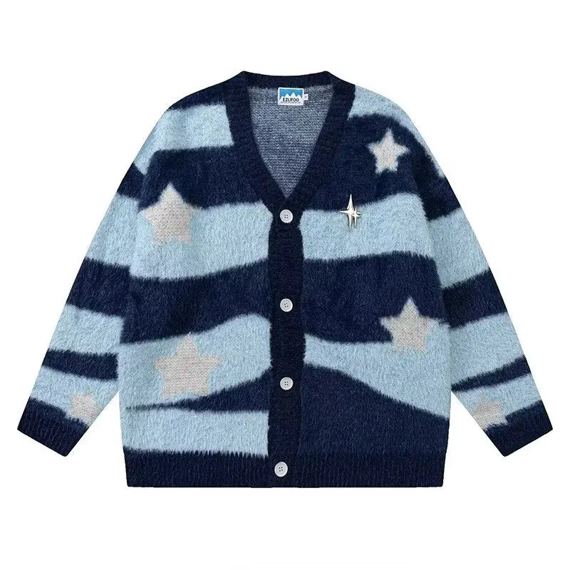 Knitted Cardigan Sweater Men Women Autumn Patchwork Knitted Jumpers Harajuku Loose Hip Hop Streetwear Y2K Star Pattern Jackets Street King Limited