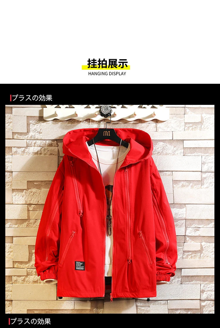 men workwear coat casual strip hoodids jacket unisex fashion hooded zipper tops outwear breathable waterproof windproof workwear unique default style 231