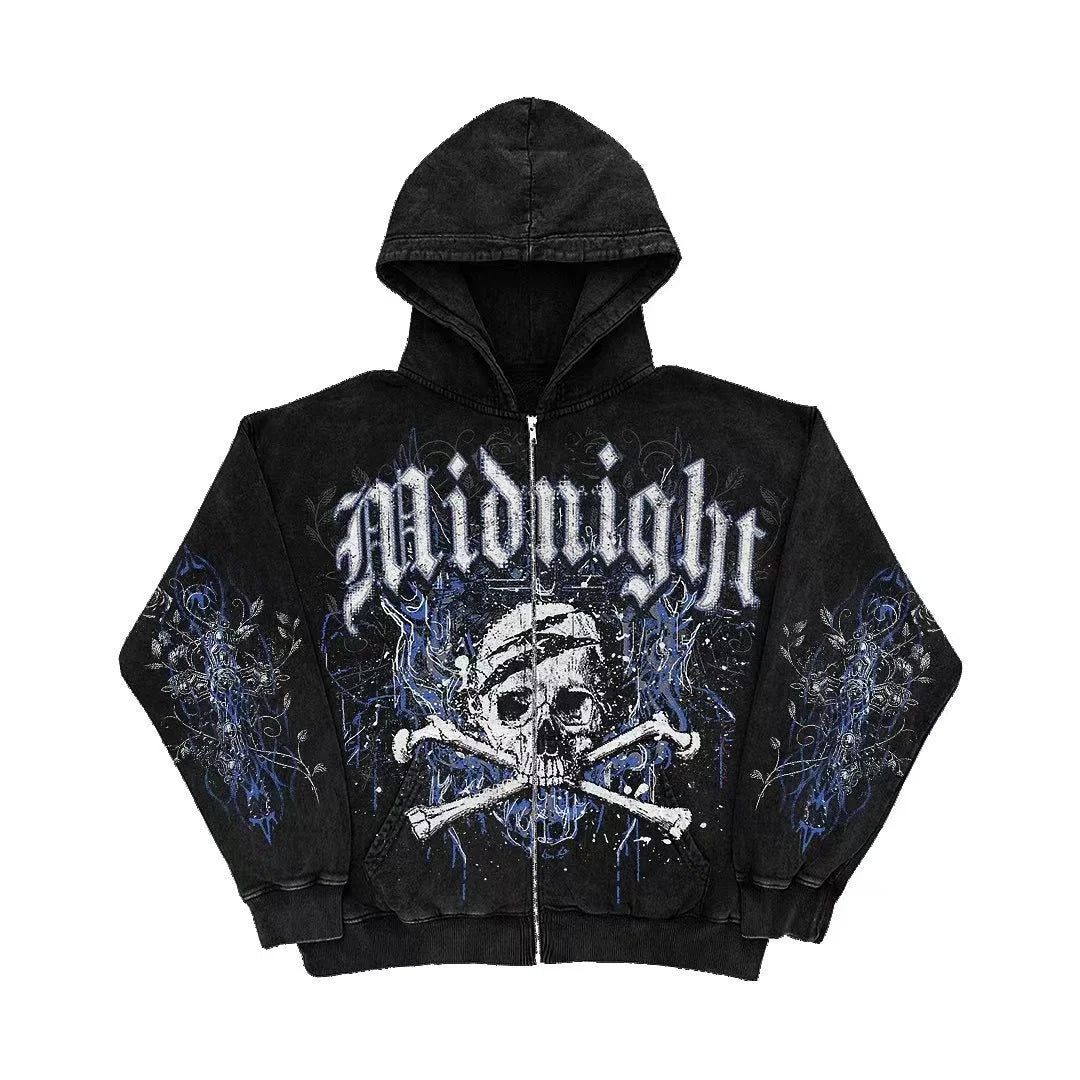 Retro Fashion Gothic Skull Bone Print Oversized Hoodie women Y2K Street Hip Hop Versatile Slim Casual Sweater Clothes Street King Limited