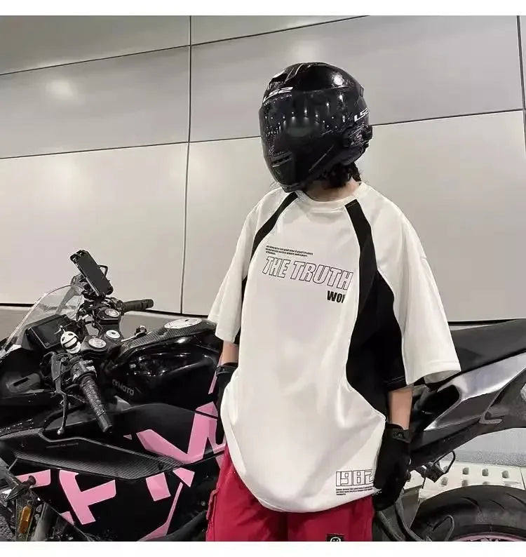 2024 Summer New American Men and Women Trend Hip Hop Letter Print Round Neck Short Sleeve Couple Loose Motorcycle T-shirt Top Street King Limited