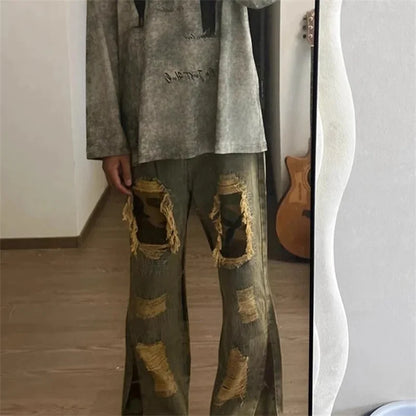 hip hop camouflage ripped patchwork denim pants for men y2k vintage streetwear wide leg jean 2025 new distressed baggy jeans urban skinny jeans