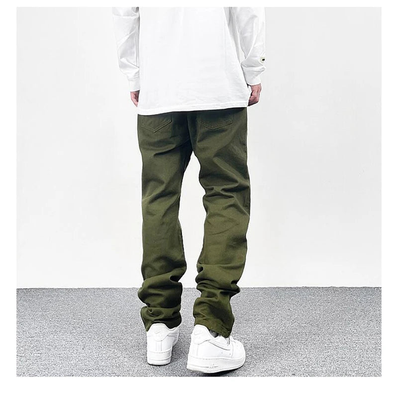 harajuku ankle zipper solid color straight casual mens cargo pants retro high street pockets hip hop baggy oversized trousers baggy cargo bottoms