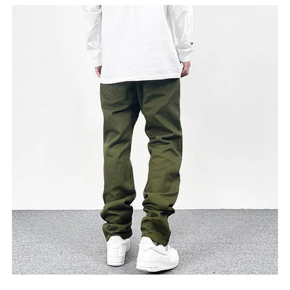 harajuku ankle zipper solid color straight casual mens cargo pants retro high street pockets hip hop baggy oversized trousers baggy cargo bottoms