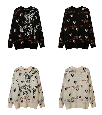 Hip Hop Harajuku Angle Pattern Knitted Sweater Unisex Pullover Streetwear Winter Casual Loose Mens Sweater Warm Jumper Knitwear Street King Limited