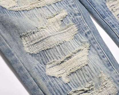 mens high street denim jean pants new casual blue slim ripped holes straight zipper jeans trousers hip hop streetwear joggers unique joggers style 5245