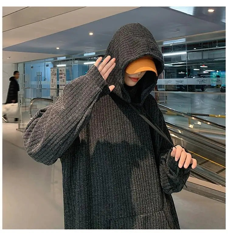 Retro knitted sweatshirt men's Japanese fashion brand ins spring and autumn hooded jacket Hong Kong style outer wear y2k top emo Street King Limited