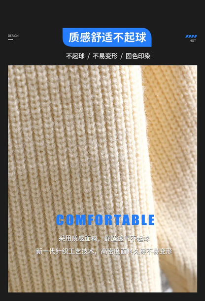 Autumn Winter Men Sweater Warm Top New Fashion Stitching Color Matching Pullover Round Neck Sweater Thickened Knitted Sweater Street King Limited