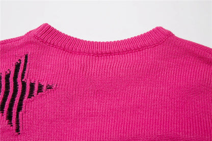 2023 Hip Hop Knitted Sweater Streetwear Star Graphic Distressed Ripped Pullover Men Harajuku Casual Knitwear Unisex Punk Street King Limited