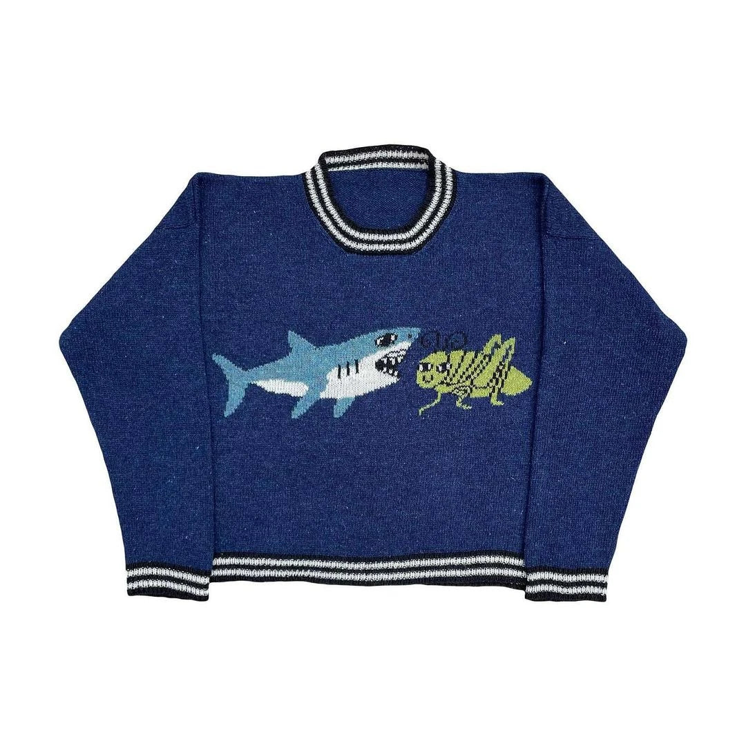Y2K Women's Sweater Clothing Vintage Knitted Wool Sweater Jumper Round Neck Stripe Cute patterns Round Neck Long Sleeve Clothing Street King Limited