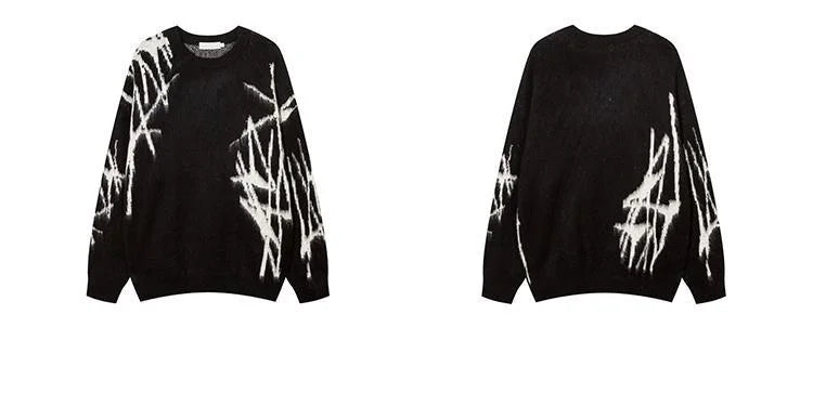 Y2k Women's Clothing Sweater Knit Jumper Round Neck Long Sleeve Oversize Streetwear Personalized Jacquard Pattern vintage  Tops Street King Limited