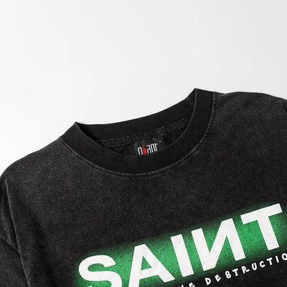 Saint T-shirt Summer Men Woman High Quality Street Hip Hop Chaopai Lovers Loose Casual O-Neck Wash Top Tees Street King Limited
