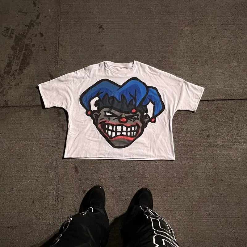 American fashion trend letter print oversized round T-shirt men's street hip-hop casual Harajuku loose short-sleeved top Street King Limited