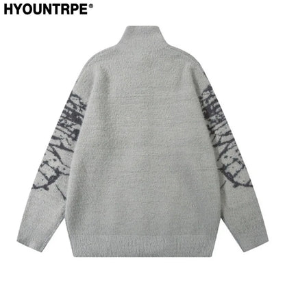 Fashion Zipper Cardigan Sweater Unisex Butterfly Pattern Streetwear Hip Hop Stand Collar Knitted Sweater Hairy Coats Men Jumpers Street King Limited