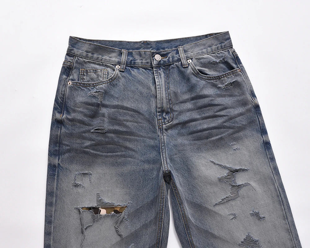 washed hole patchwork frayed blue baggy jeans mens straight y2k ripped pantalones hombre denim pants streetwear loose cargos unique cargo style 5604