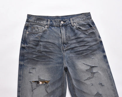 washed hole patchwork frayed blue baggy jeans mens straight y2k ripped pantalones hombre denim pants streetwear loose cargos unique cargo style 5604